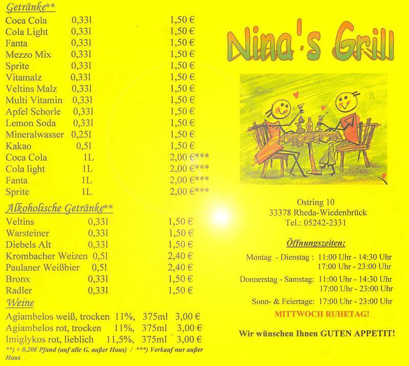 Nina&acute;s Grill Wiedenbr&uuml;ck - Griechisch vom FEINSTEN!!! ;-)  